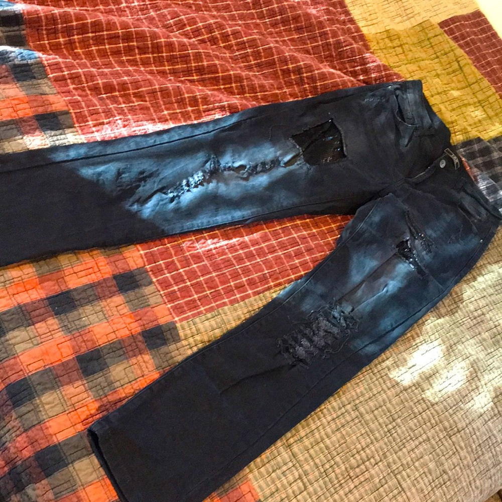 L&B black sequin peekaboo boyfriend cut jeans